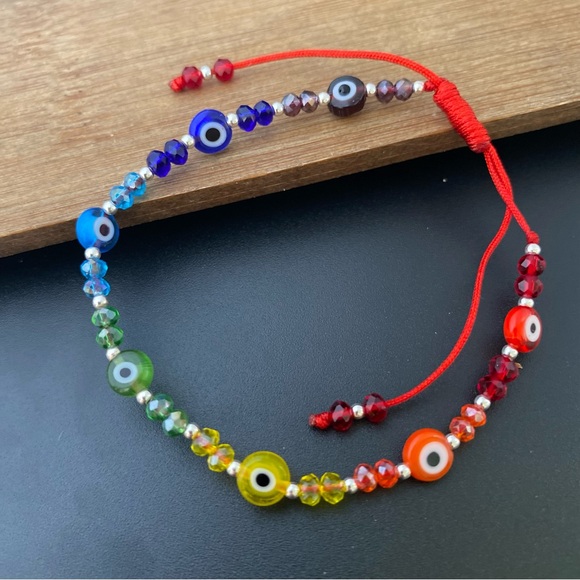 925 Sterling Silver Red Thread Eye Adjustable Bracelet Good Luck Pulsera - Picture 6 of 14